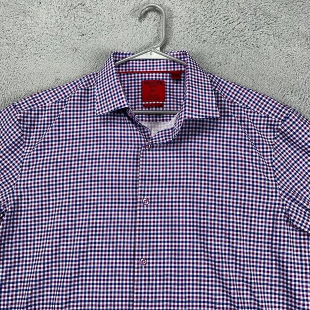 Proper Sport Shirt Adult XL Blue Purple Plaid Performance Button Up Slim Fit Men